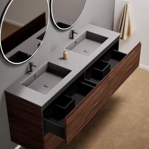 Aurora Double Set Classic – Corian Double Sinks & Countertop with 4 Drawers Vanity - ROVALUX