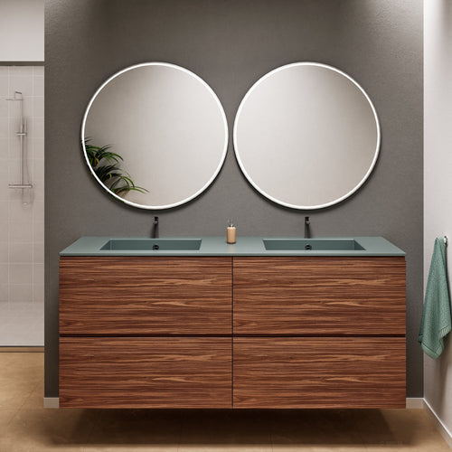 Aurora Double Set Classic – Corian Double Sinks & Countertop with 4 Drawers Vanity - ROVALUX