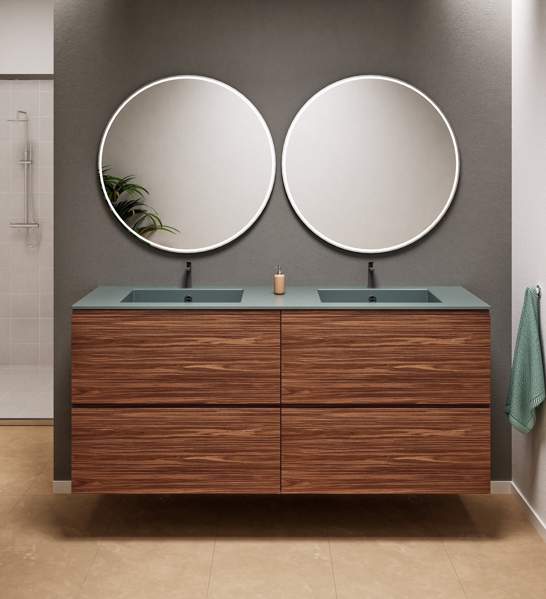 Aurora Double Set Classic – Corian Double Sinks & Countertop with 4 Drawers Vanity - ROVALUX
