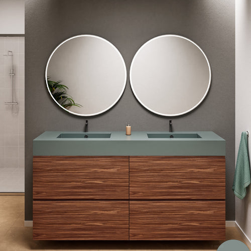 Aurora Double Set Classic – Corian Double Sinks & Countertop with 4 Drawers Vanity - ROVALUX