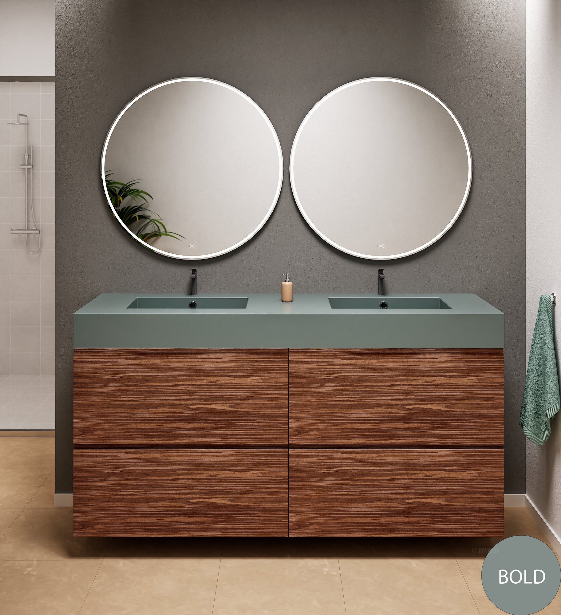 Aurora Double Set Classic – Corian Double Sinks & Countertop with 4 Drawers Vanity - ROVALUX