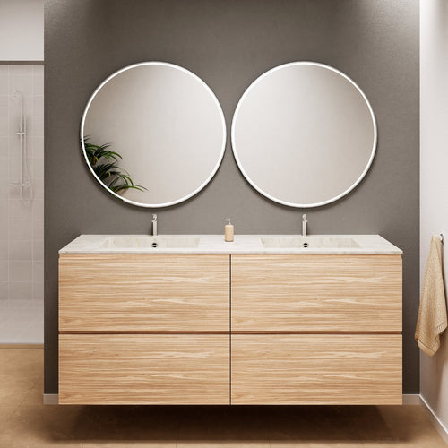 Aurora Double Set Classic – Corian Double Sinks & Countertop with 4 Drawers Vanity - ROVALUX