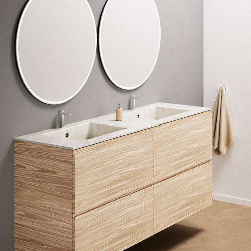 Aurora Double Set Classic – Corian Double Sinks & Countertop with 4 Drawers Vanity - ROVALUX