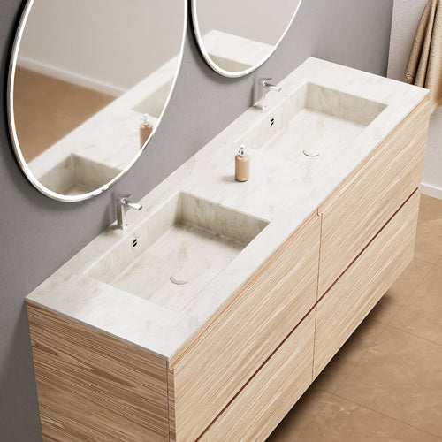 Aurora Double Set Classic – Corian Double Sinks & Countertop with 4 Drawers Vanity - ROVALUX