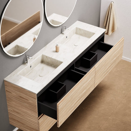 Aurora Double Set Classic – Corian Double Sinks & Countertop with 4 Drawers Vanity - ROVALUX