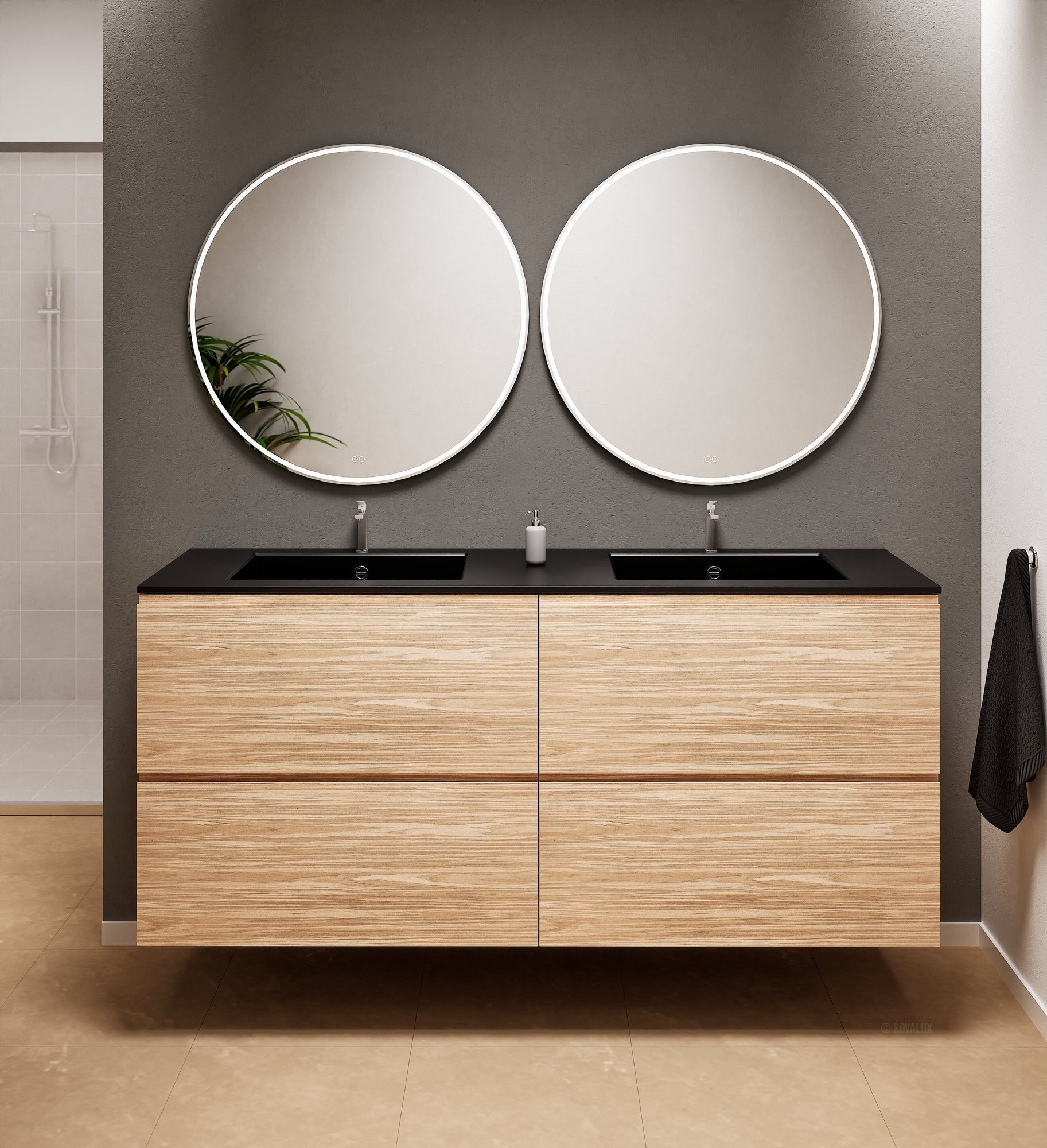 Aurora Double Set Classic – Corian Double Sinks & Countertop with 4 Drawers Vanity - ROVALUX