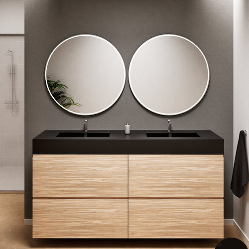Aurora Double Set Classic – Corian Double Sinks & Countertop with 4 Drawers Vanity - ROVALUX
