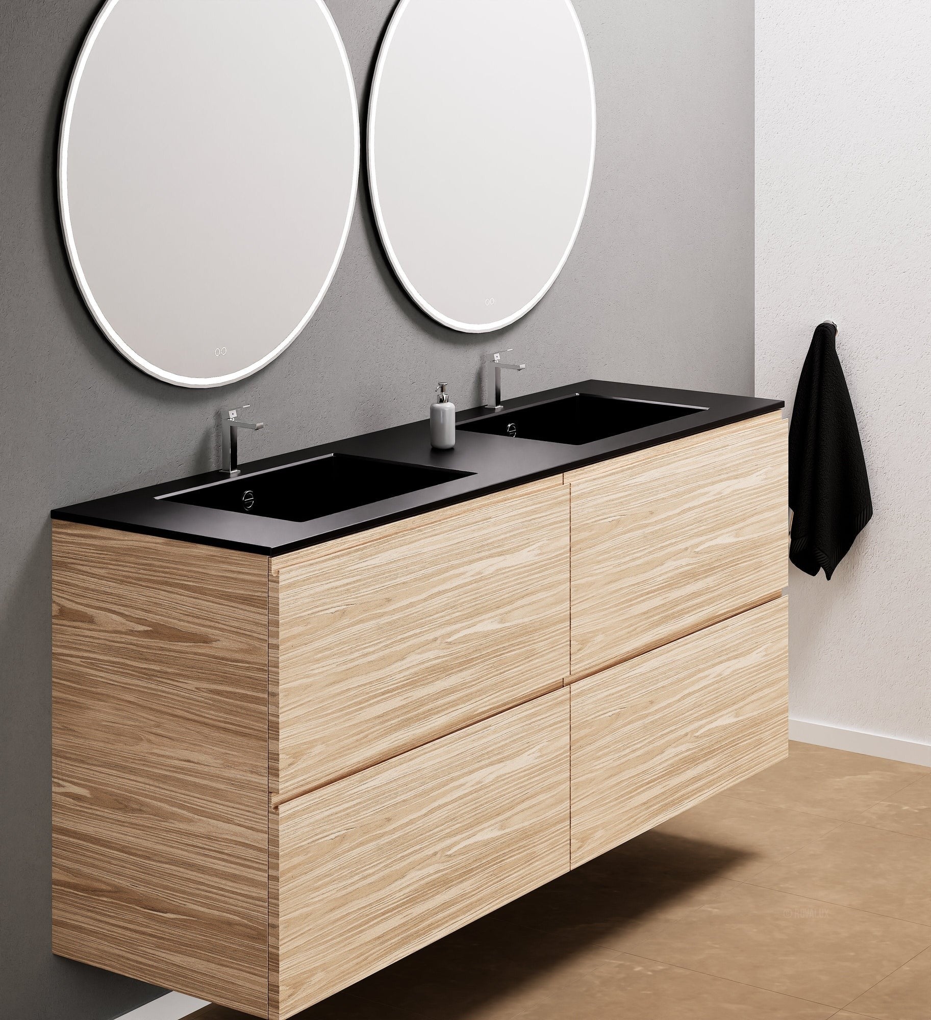 Aurora Double Set Classic – Corian Double Sinks & Countertop with 4 Drawers Vanity - ROVALUX