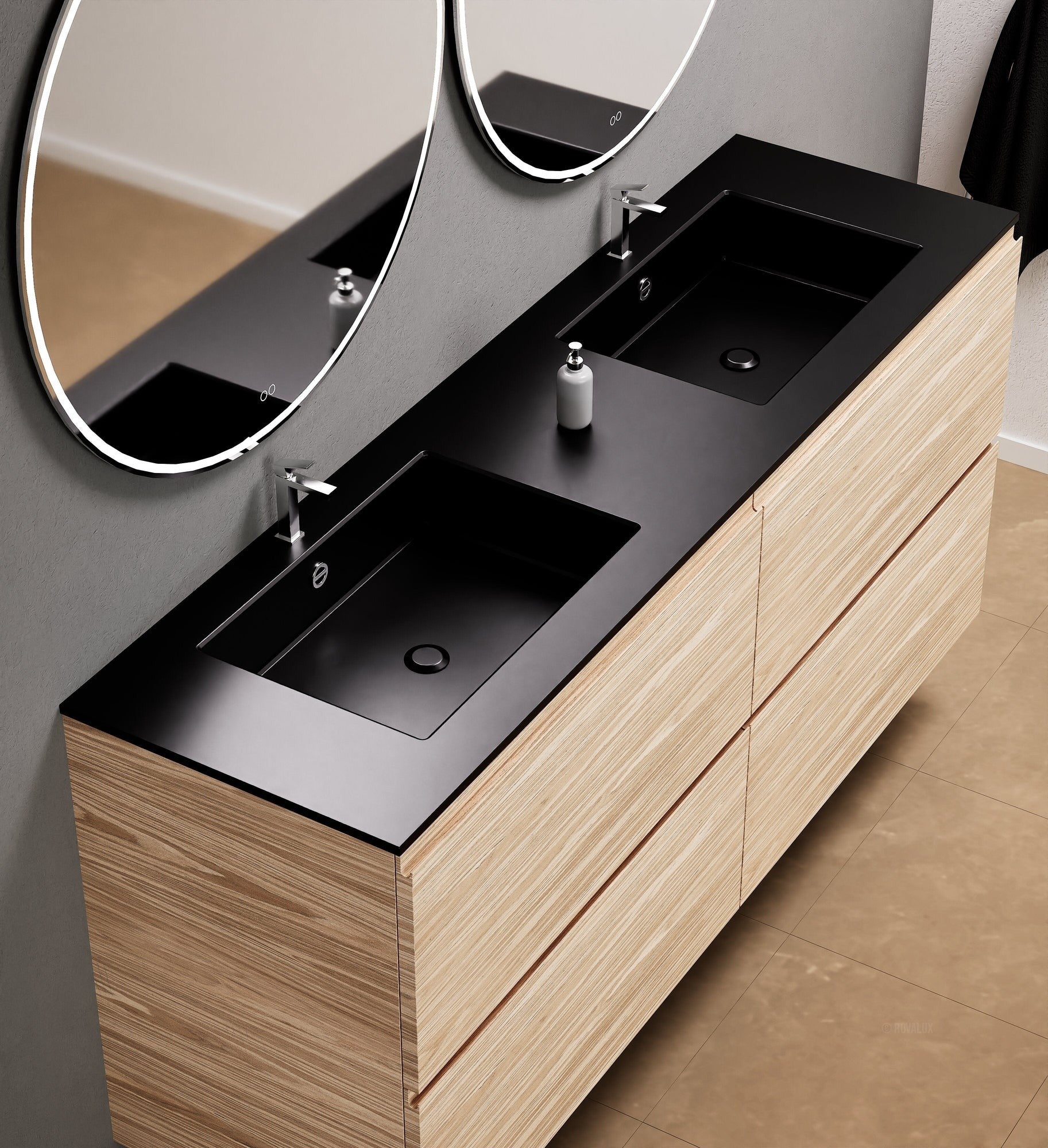 Aurora Double Set Classic – Corian Double Sinks & Countertop with 4 Drawers Vanity - ROVALUX