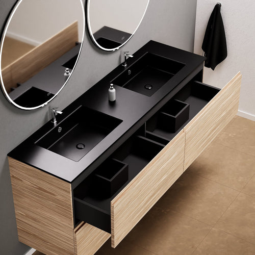 Aurora Double Set Classic – Corian Double Sinks & Countertop with 4 Drawers Vanity - ROVALUX