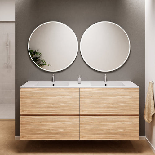 Aurora Double Set Classic – Corian Double Sinks & Countertop with 4 Drawers Vanity - ROVALUX