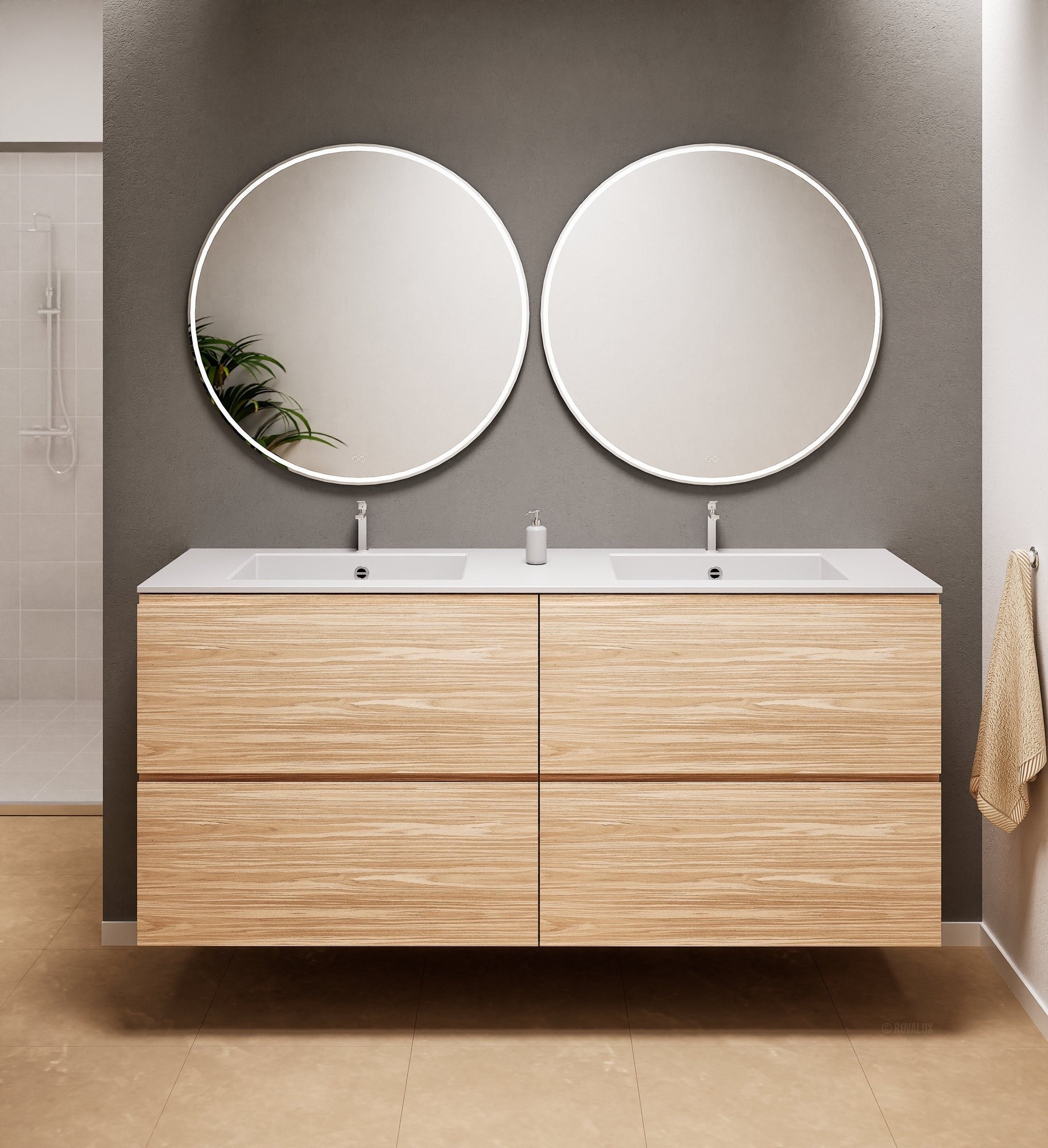 Aurora Double Set Classic – Corian Double Sinks & Countertop with 4 Drawers Vanity - ROVALUX