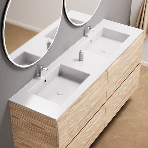 Aurora Double Set Classic – Corian Double Sinks & Countertop with 4 Drawers Vanity - ROVALUX