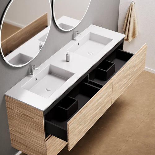 Aurora Double Set Classic – Corian Double Sinks & Countertop with 4 Drawers Vanity - ROVALUX