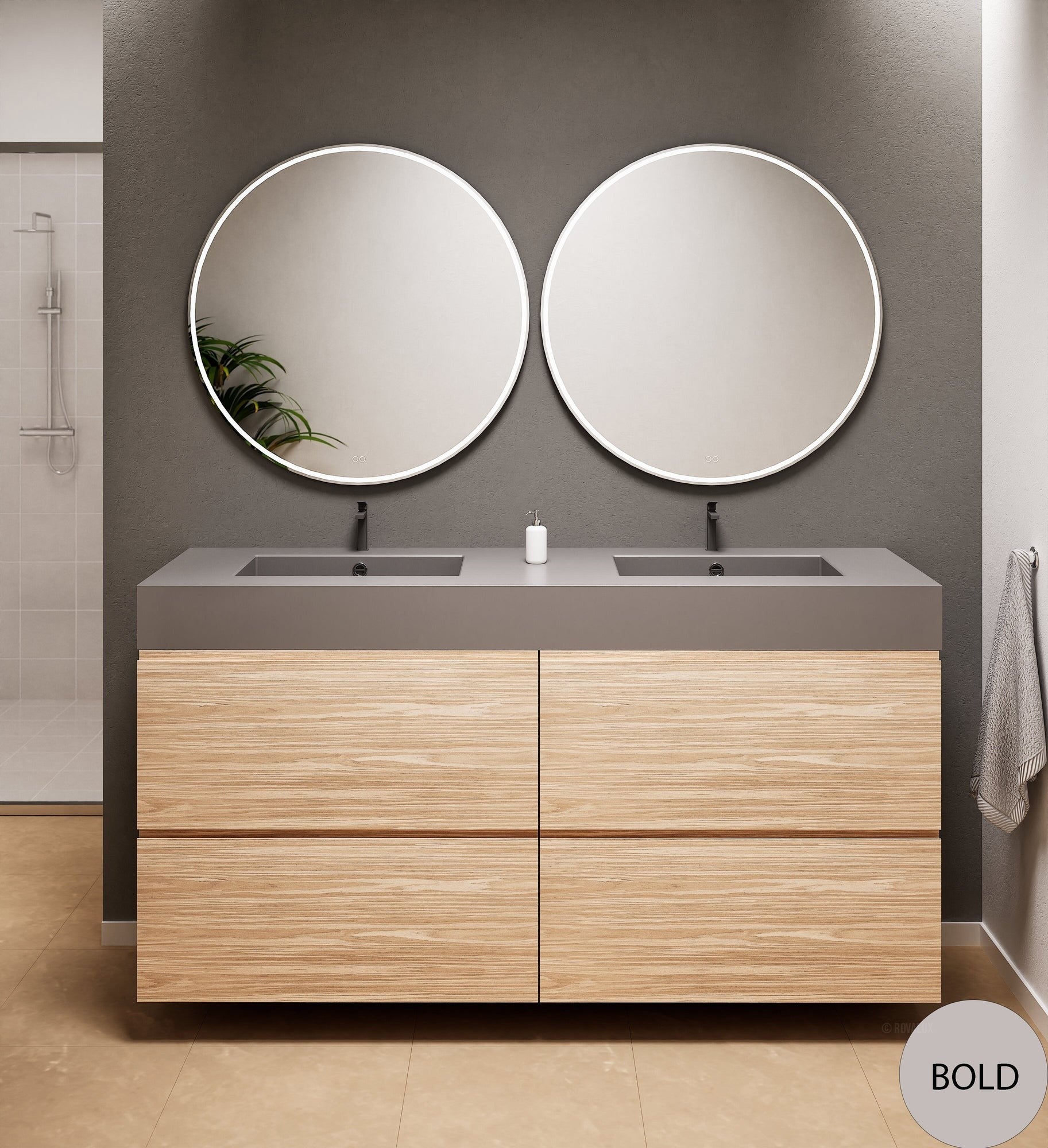 Aurora Double Set Classic – Corian Double Sinks & Countertop with 4 Drawers Vanity - ROVALUX