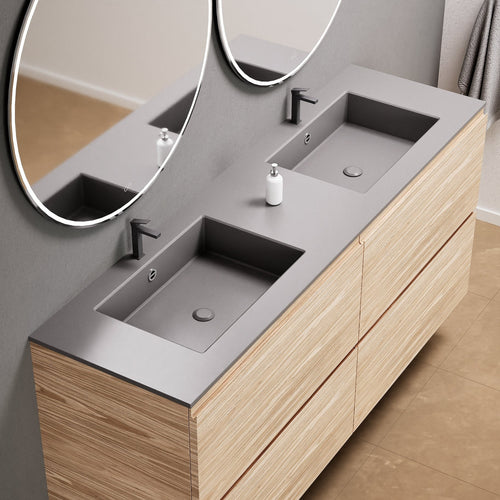 Aurora Double Set Classic – Corian Double Sinks & Countertop with 4 Drawers Vanity - ROVALUX