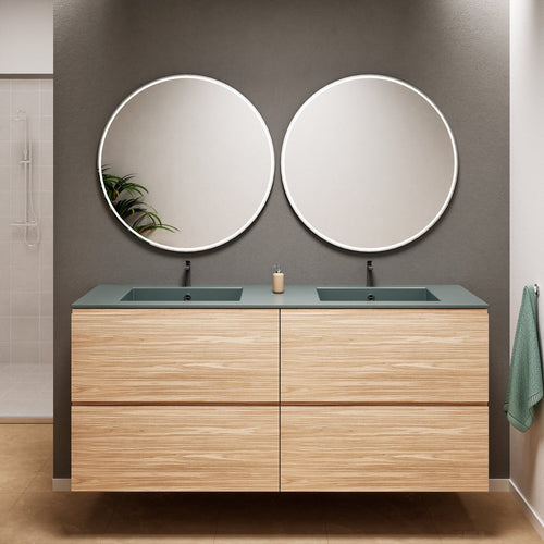 Aurora Double Set Classic – Corian Double Sinks & Countertop with 4 Drawers Vanity - ROVALUX