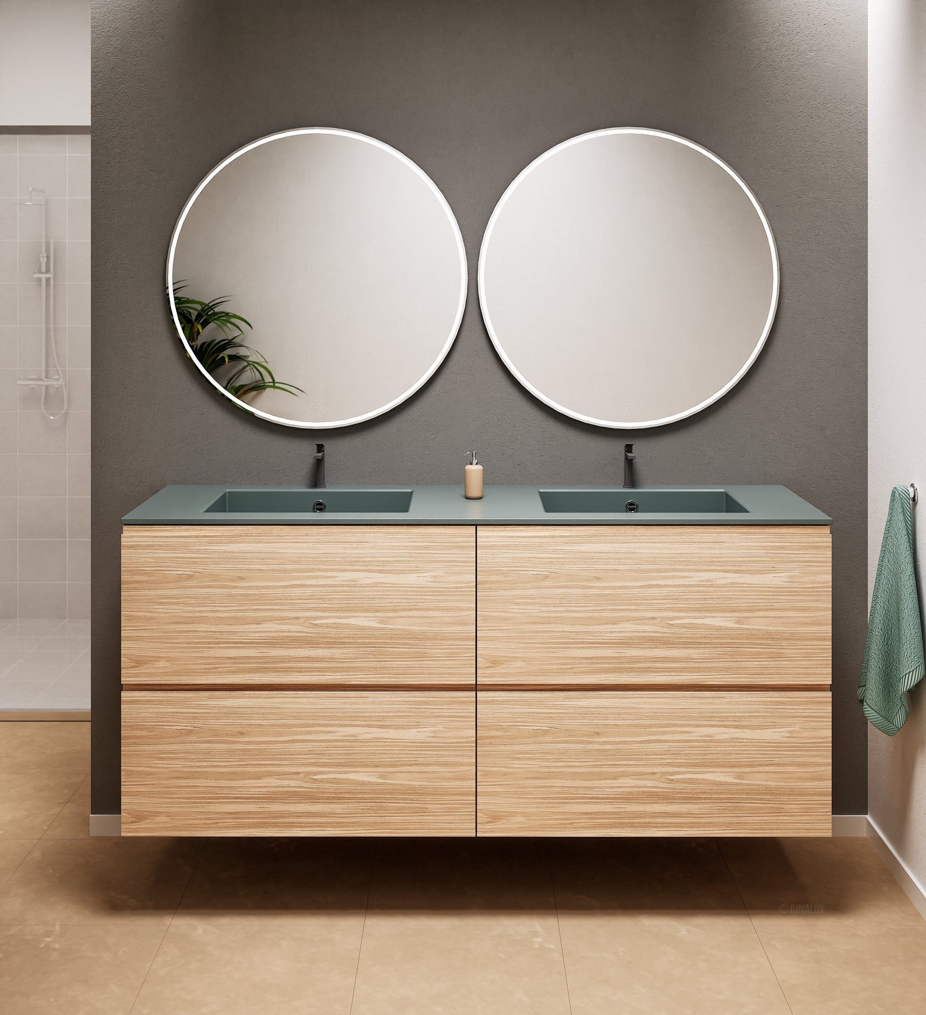Aurora Double Set Classic – Corian Double Sinks & Countertop with 4 Drawers Vanity - ROVALUX
