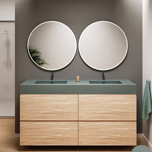 Aurora Double Set Classic – Corian Double Sinks & Countertop with 4 Drawers Vanity - ROVALUX