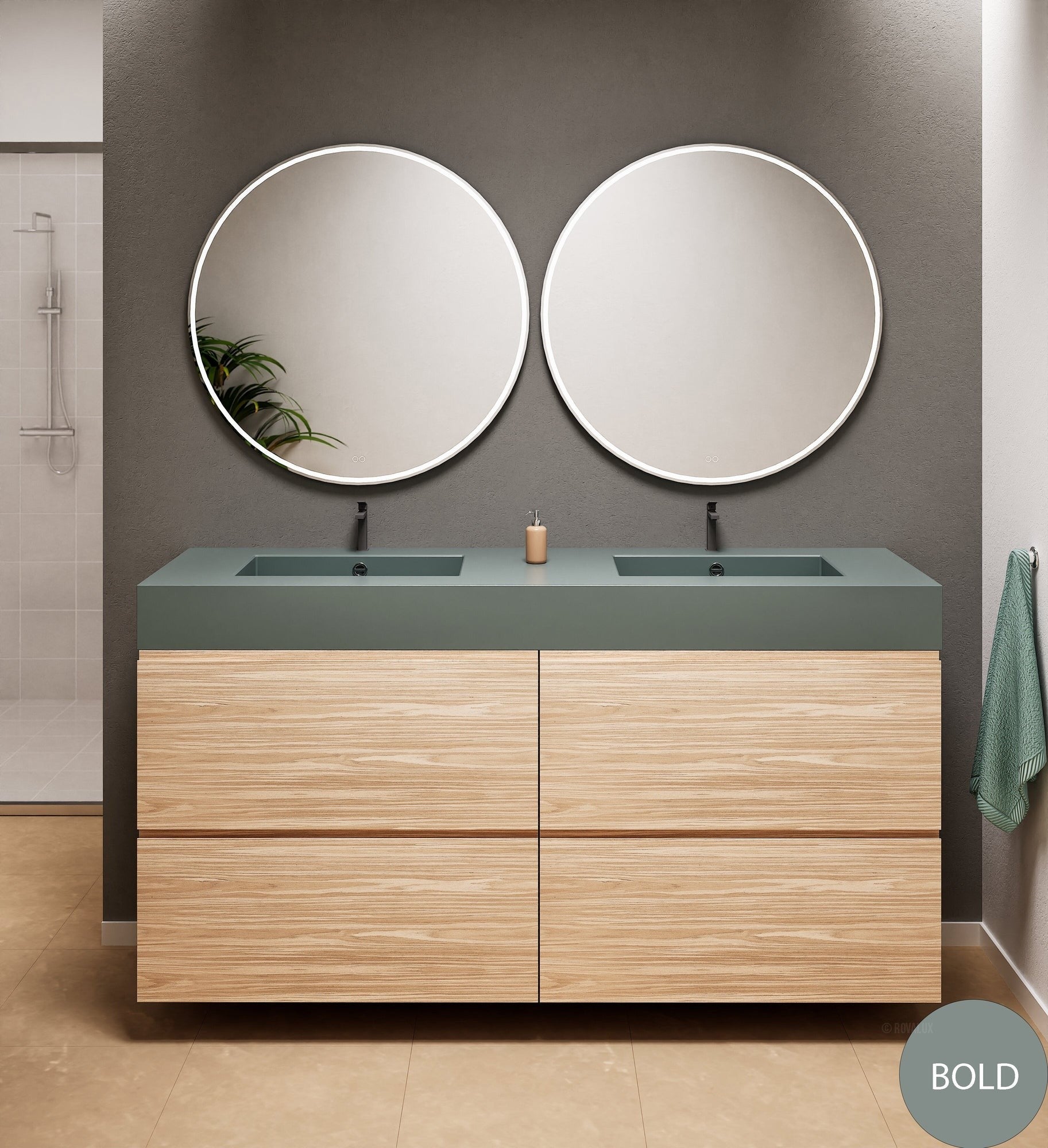 Aurora Double Set Classic – Corian Double Sinks & Countertop with 4 Drawers Vanity - ROVALUX