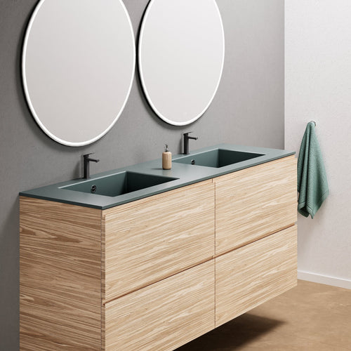 Aurora Double Set Classic – Corian Double Sinks & Countertop with 4 Drawers Vanity - ROVALUX