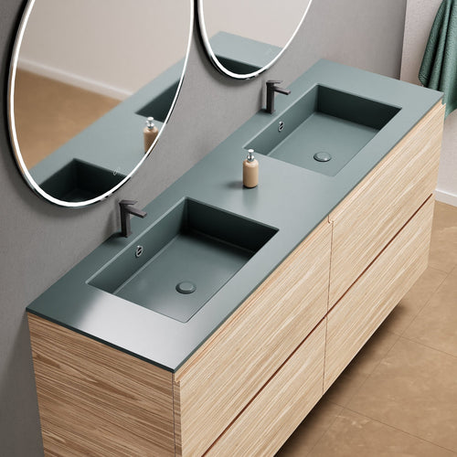 Aurora Double Set Classic – Corian Double Sinks & Countertop with 4 Drawers Vanity - ROVALUX