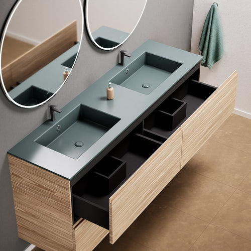 Aurora Double Set Classic – Corian Double Sinks & Countertop with 4 Drawers Vanity - ROVALUX
