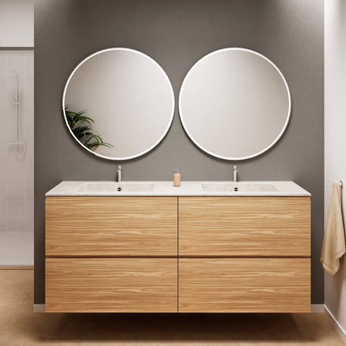 Aurora Double Set Classic – Corian Double Sinks & Countertop with 4 Drawers Vanity - ROVALUX