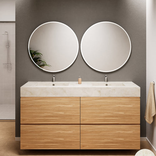 Aurora Double Set Classic – Corian Double Sinks & Countertop with 4 Drawers Vanity - ROVALUX