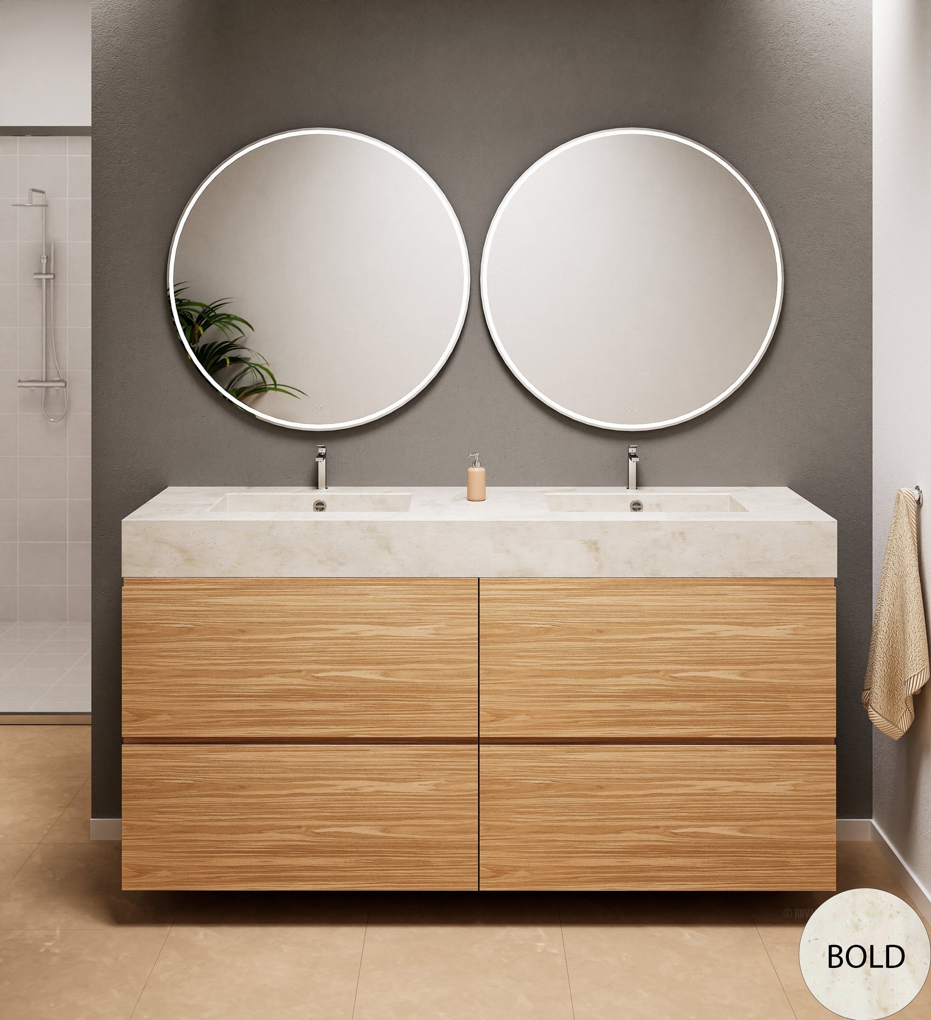 Aurora Double Set Classic – Corian Double Sinks & Countertop with 4 Drawers Vanity - ROVALUX