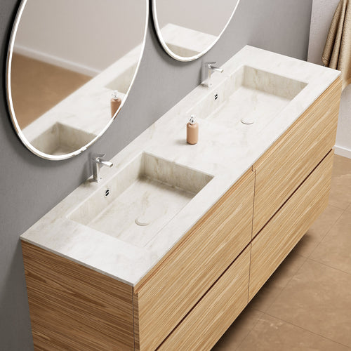 Aurora Double Set Classic – Corian Double Sinks & Countertop with 4 Drawers Vanity - ROVALUX