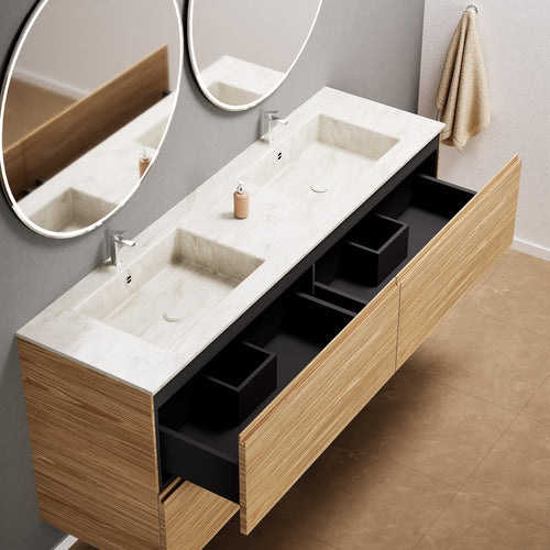Aurora Double Set Classic – Corian Double Sinks & Countertop with 4 Drawers Vanity - ROVALUX