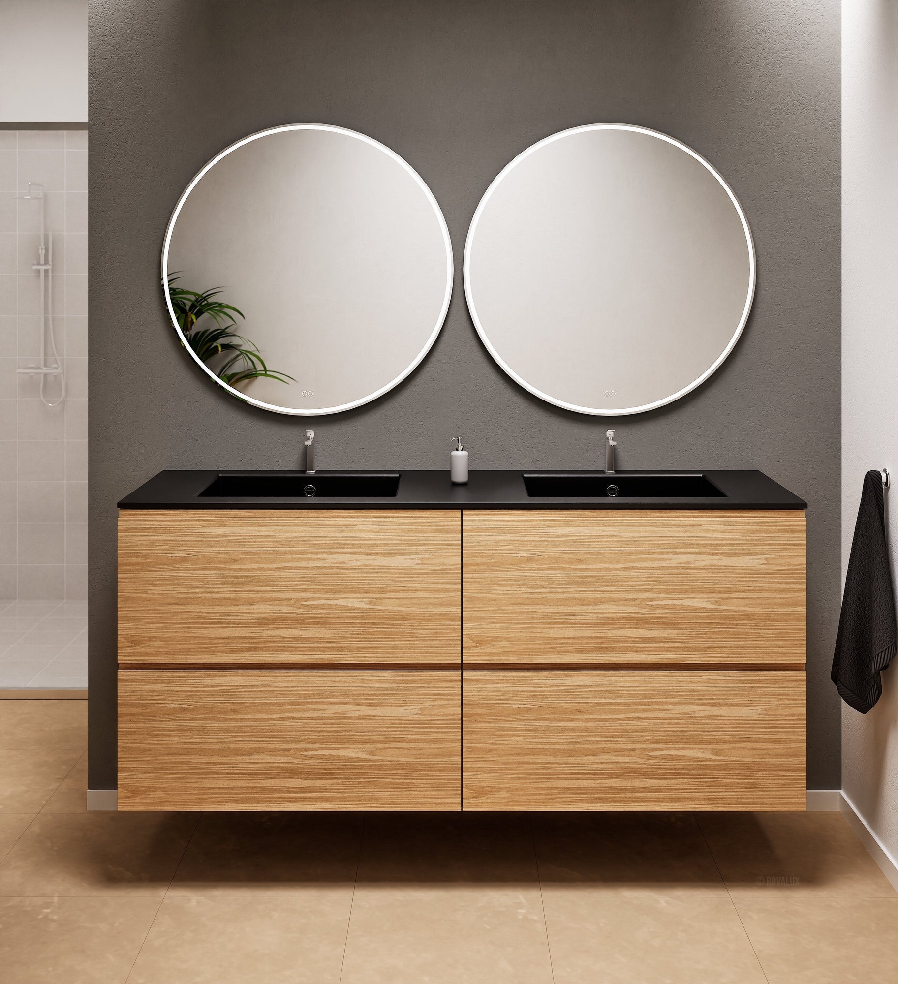 Aurora Double Set Classic – Corian Double Sinks & Countertop with 4 Drawers Vanity - ROVALUX