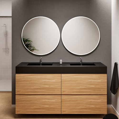 Aurora Double Set Classic – Corian Double Sinks & Countertop with 4 Drawers Vanity - ROVALUX