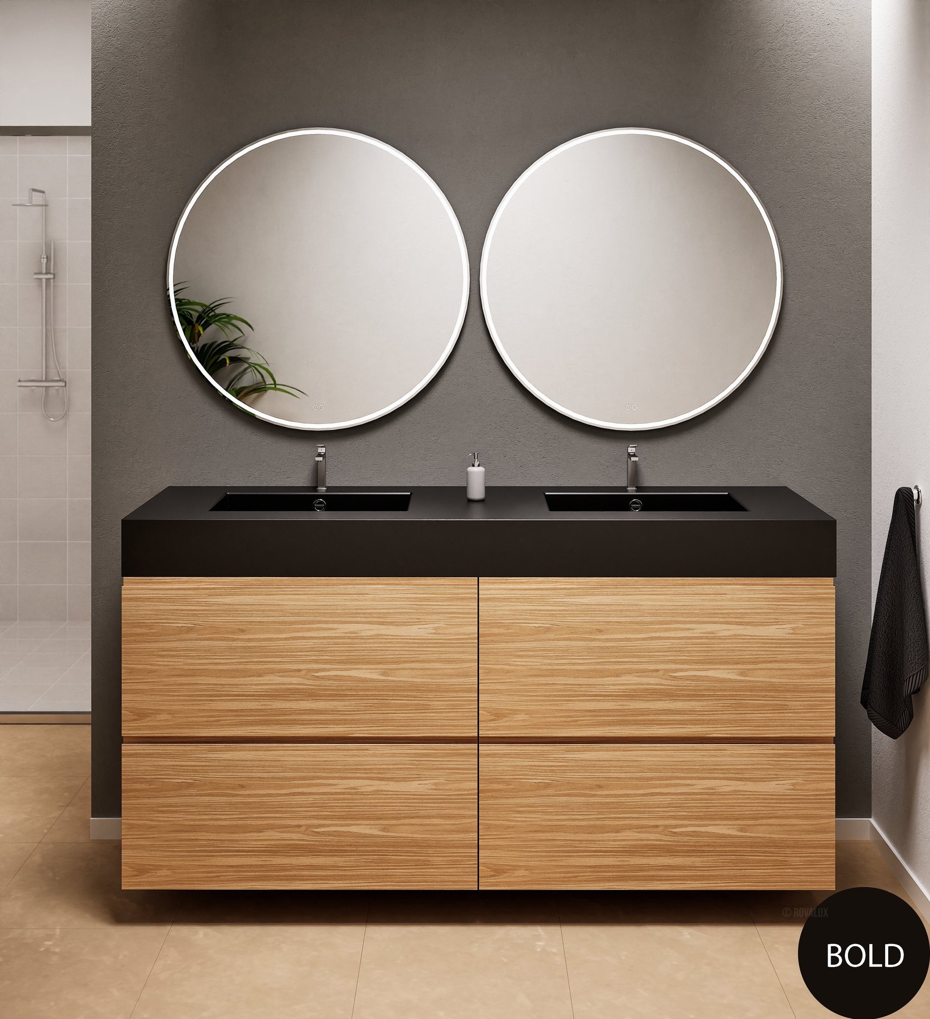 Aurora Double Set Classic – Corian Double Sinks & Countertop with 4 Drawers Vanity - ROVALUX