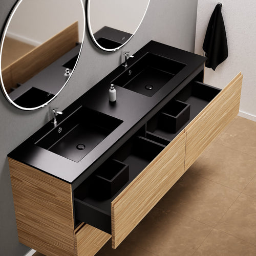 Aurora Double Set Classic – Corian Double Sinks & Countertop with 4 Drawers Vanity - ROVALUX