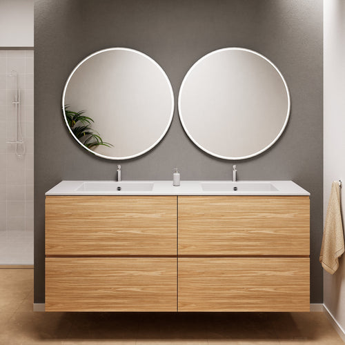 Aurora Double Set Classic – Corian Double Sinks & Countertop with 4 Drawers Vanity - ROVALUX