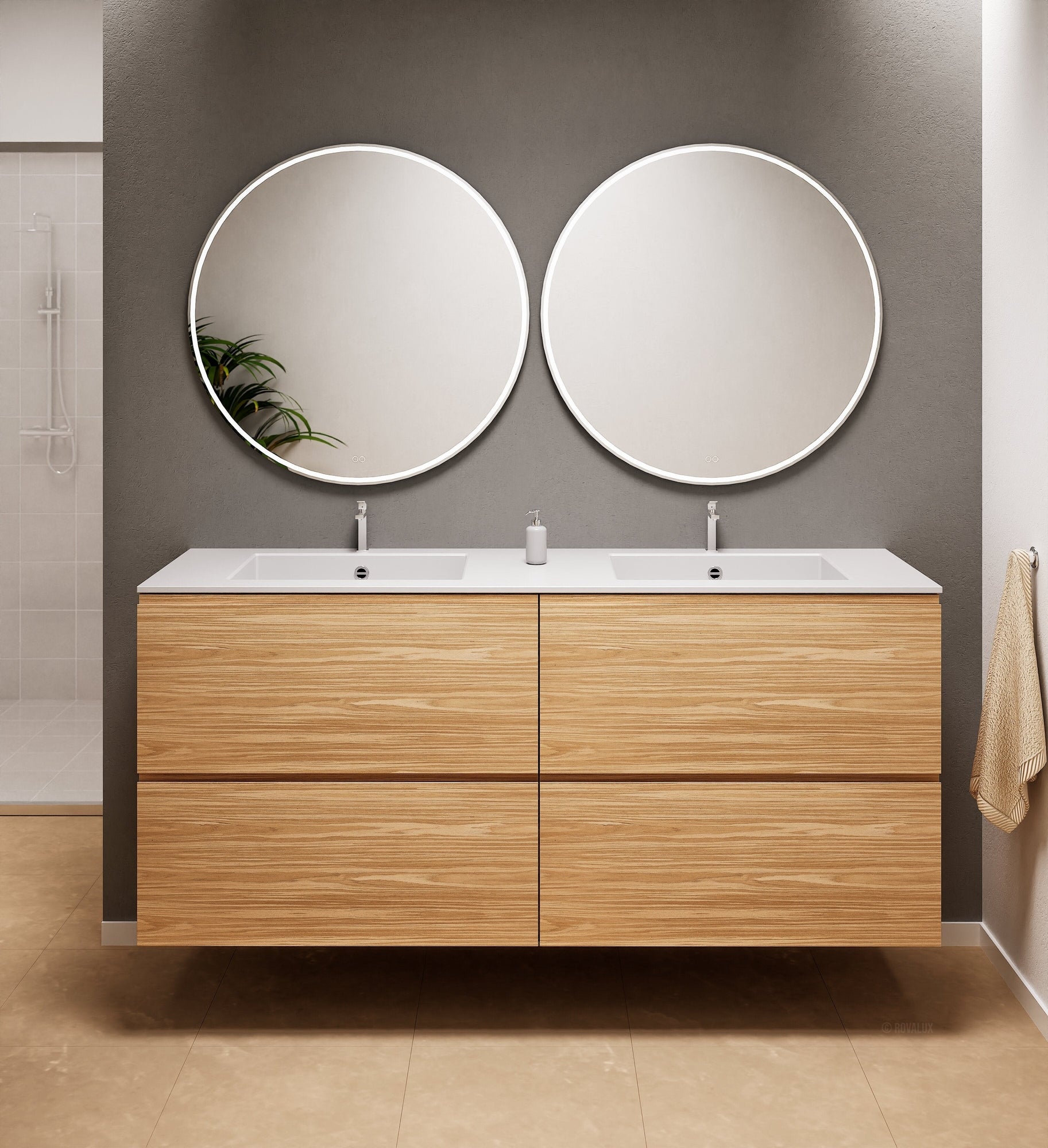 Aurora Double Set Classic – Corian Double Sinks & Countertop with 4 Drawers Vanity - ROVALUX