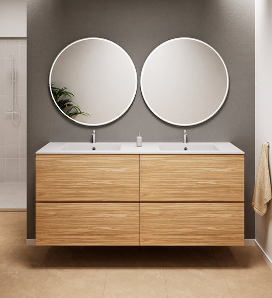 Aurora Double Set Classic – Corian Double Sinks & Countertop with 4 Drawers Vanity - ROVALUX
