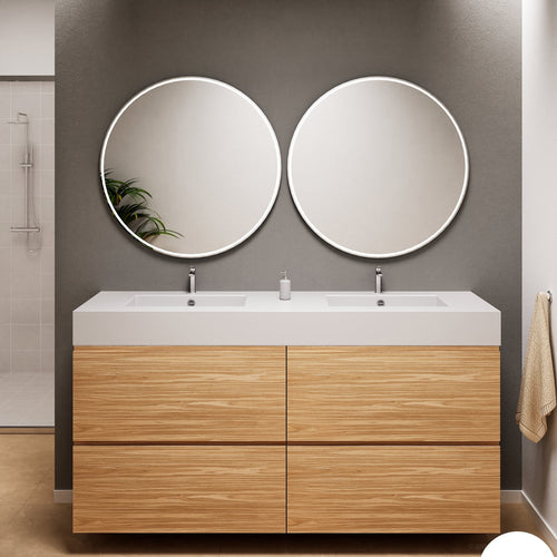 Aurora Double Set Classic – Corian Double Sinks & Countertop with 4 Drawers Vanity - ROVALUX