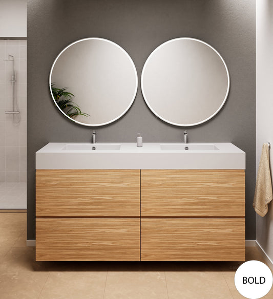 Aurora Double Set Classic – Corian Double Sinks & Countertop with 4 Drawers Vanity - ROVALUX