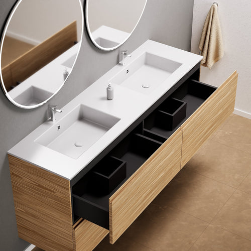 Aurora Double Set Classic – Corian Double Sinks & Countertop with 4 Drawers Vanity - ROVALUX