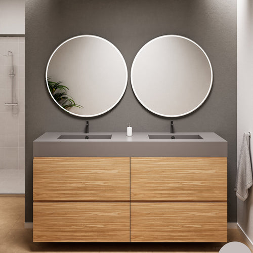 Aurora Double Set Classic – Corian Double Sinks & Countertop with 4 Drawers Vanity - ROVALUX