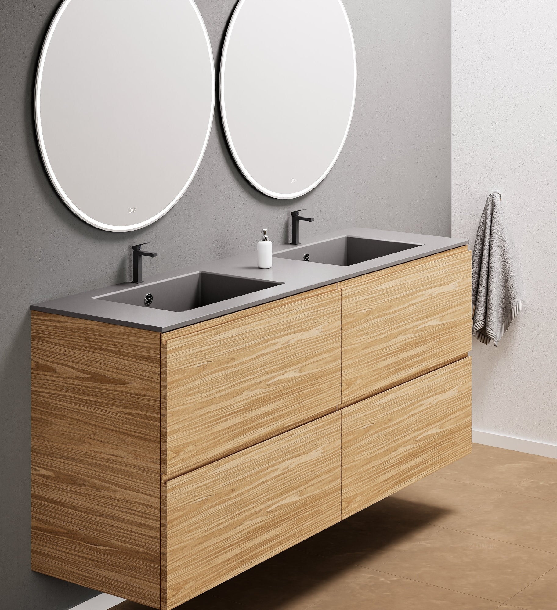Aurora Double Set Classic – Corian Double Sinks & Countertop with 4 Drawers Vanity - ROVALUX