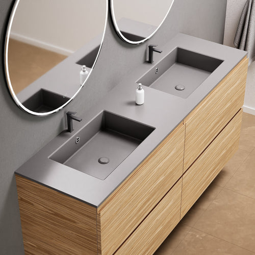 Aurora Double Set Classic – Corian Double Sinks & Countertop with 4 Drawers Vanity - ROVALUX