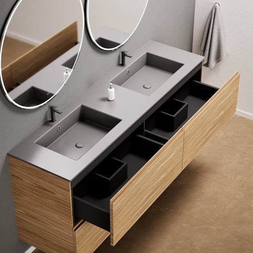 Aurora Double Set Classic – Corian Double Sinks & Countertop with 4 Drawers Vanity - ROVALUX