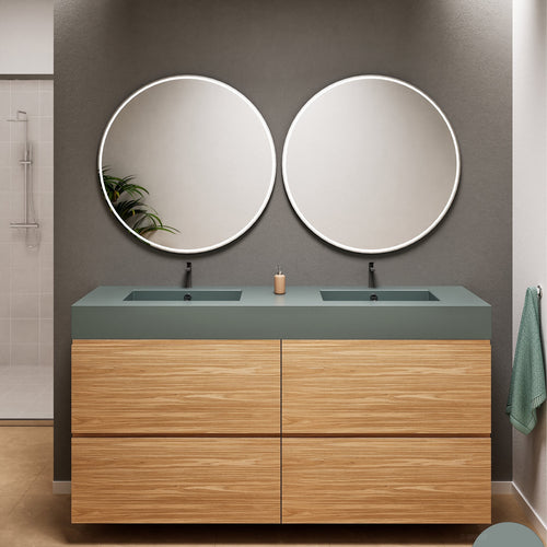 Aurora Double Set Classic – Corian Double Sinks & Countertop with 4 Drawers Vanity - ROVALUX