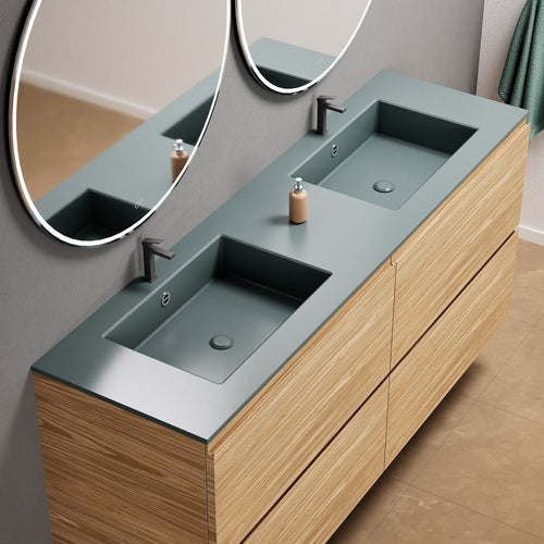 Aurora Double Set Classic – Corian Double Sinks & Countertop with 4 Drawers Vanity - ROVALUX