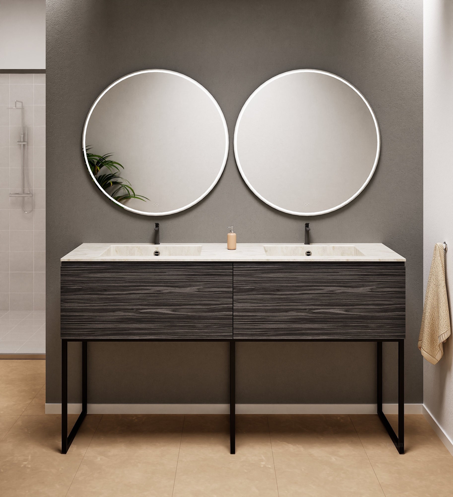 Aurora – Double Corian® Basin Unit with 2 Aligned Drawers and Feet-Standing Vanity - ROVALUX
