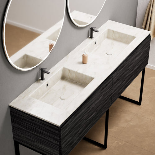 Aurora – Double Corian® Basin Unit with 2 Aligned Drawers and Feet-Standing Vanity - ROVALUX